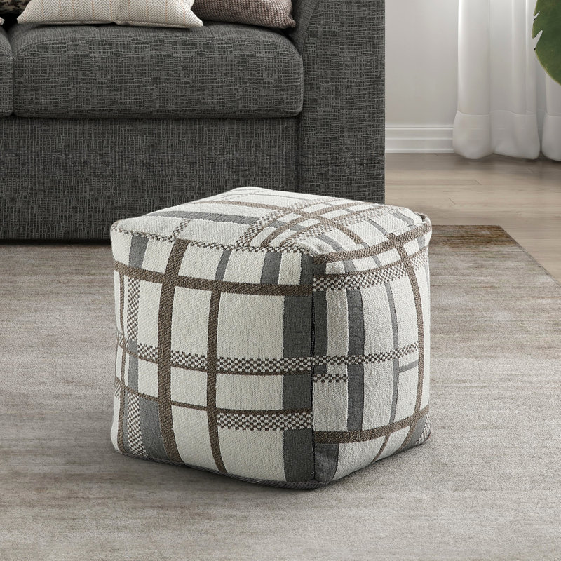 Pouf carré Modern, Polyester à carreaux gris / beige