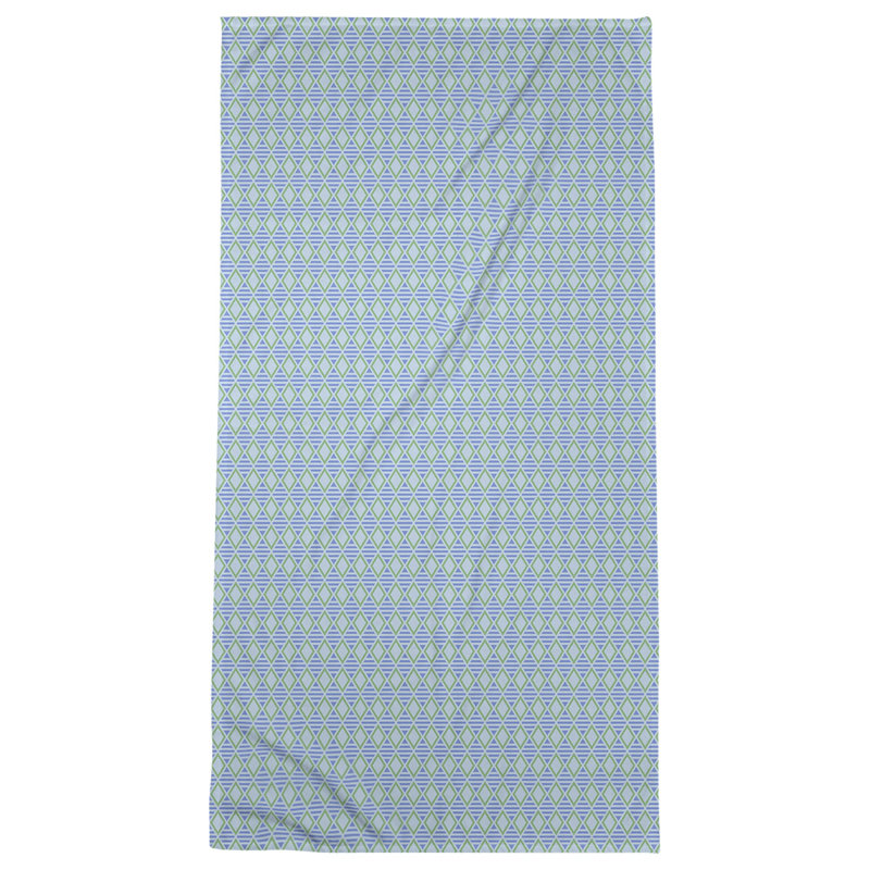 Serviette de bain à losanges géométriques, Bleu / vert
