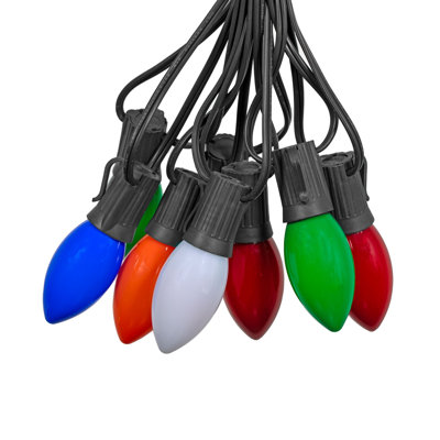  25 Feet LED C9 String Lights, Ceramic Multicolor, 25 Bulbs with 12 Inch Spacing on Black Wire, Connect Up To 43 Strings Together, Shatterproof and Weather Resistant Removable Bulbs