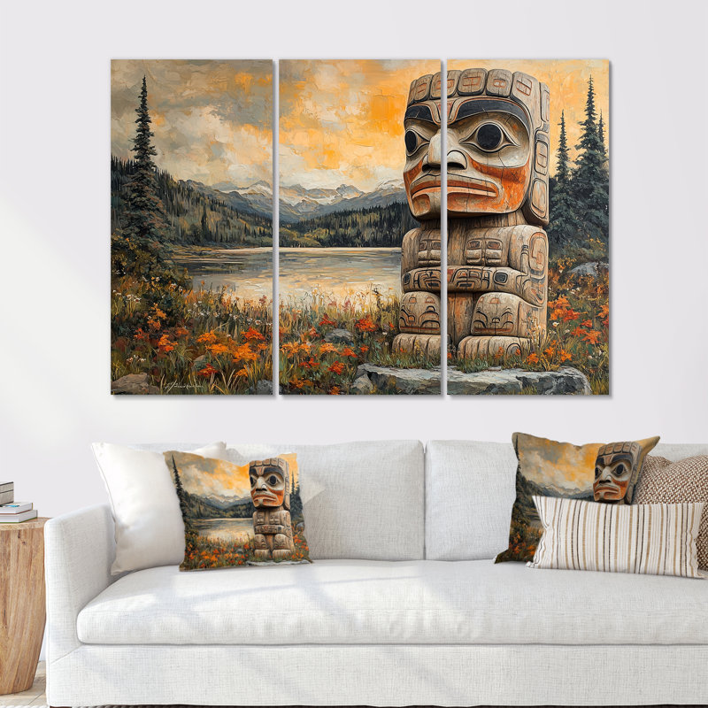 Ensemble de décorations murales totem orange «American Totem», Métal métal, H 28 po x l 36 po x P 1 po