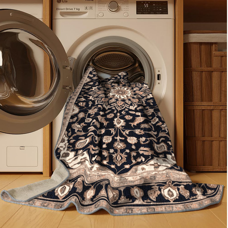 Tapis persan gris lavable à la machine, Rectangle de 5 pi x 8 pi