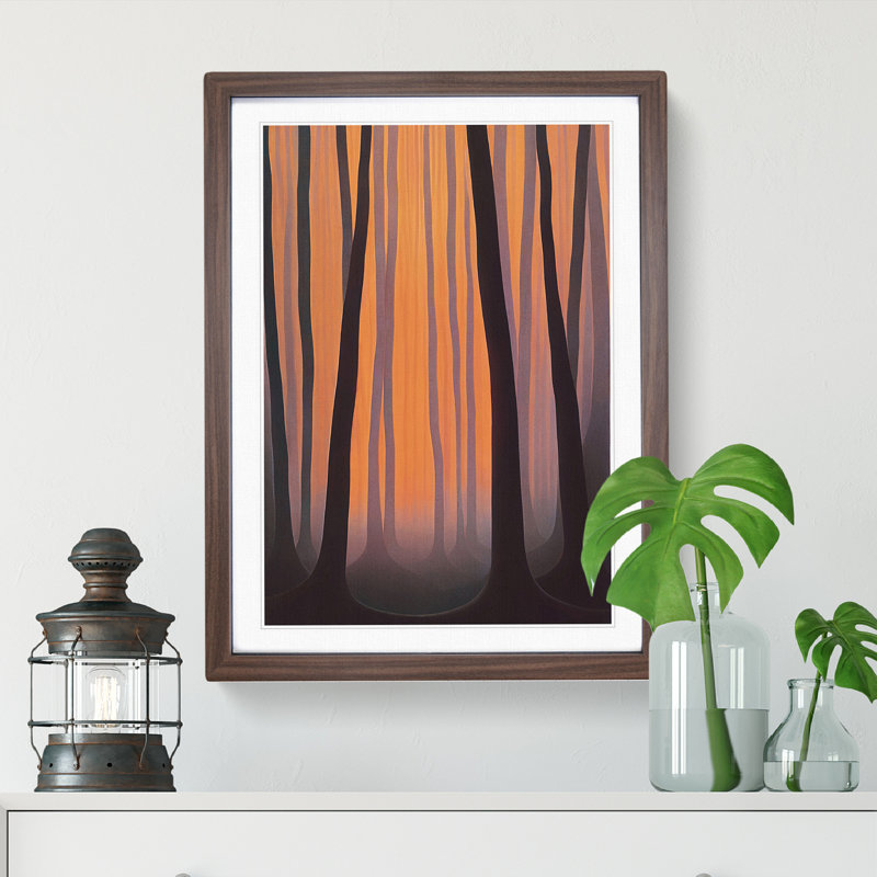 Abstract Autumnal Forest No.3 - Single Picture Frame Print, 64cm H x 46cm W x 2cm D, Walnut
