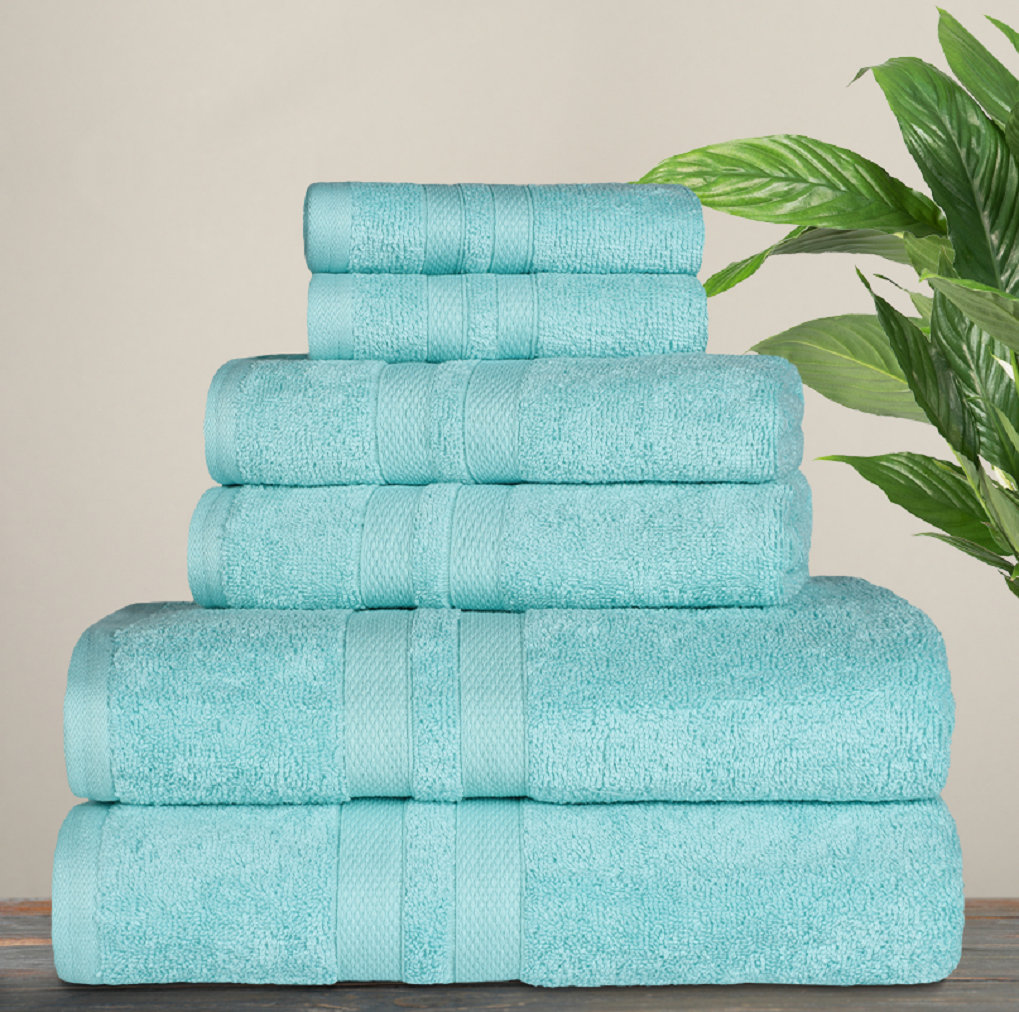 6-Piece Cotton Towel Set, Cyan