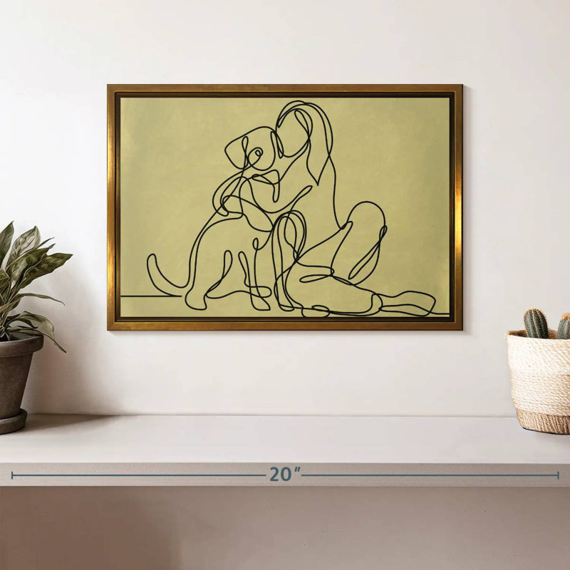 Femme aimant un chien, Cadre flottant doré, 13 po x 9 po