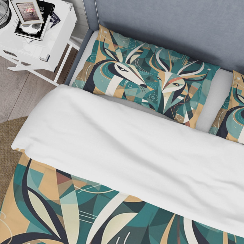 Ensemble de housse de couette en microfibre / polyester Green Beige, Housse de couette pour grand lit et 2 taies décor