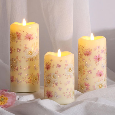 Ensemble de 3 bougies à DEL sans flamme à fibre optique avec télécommande