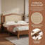 Lit plateforme double en bois avec tête de lit en rotin naturel-238630179