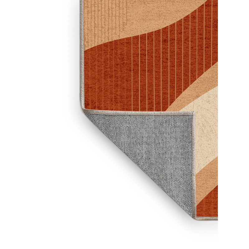 Tapis bohémien abstrait lavable à la machine en brun - reliure beige, Carré 7 pi