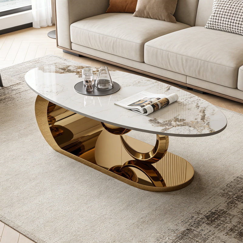 Table basse Modern, Blanc / Brun, Doré, H 15,75 po x L 47,24 po x l 23,62 po