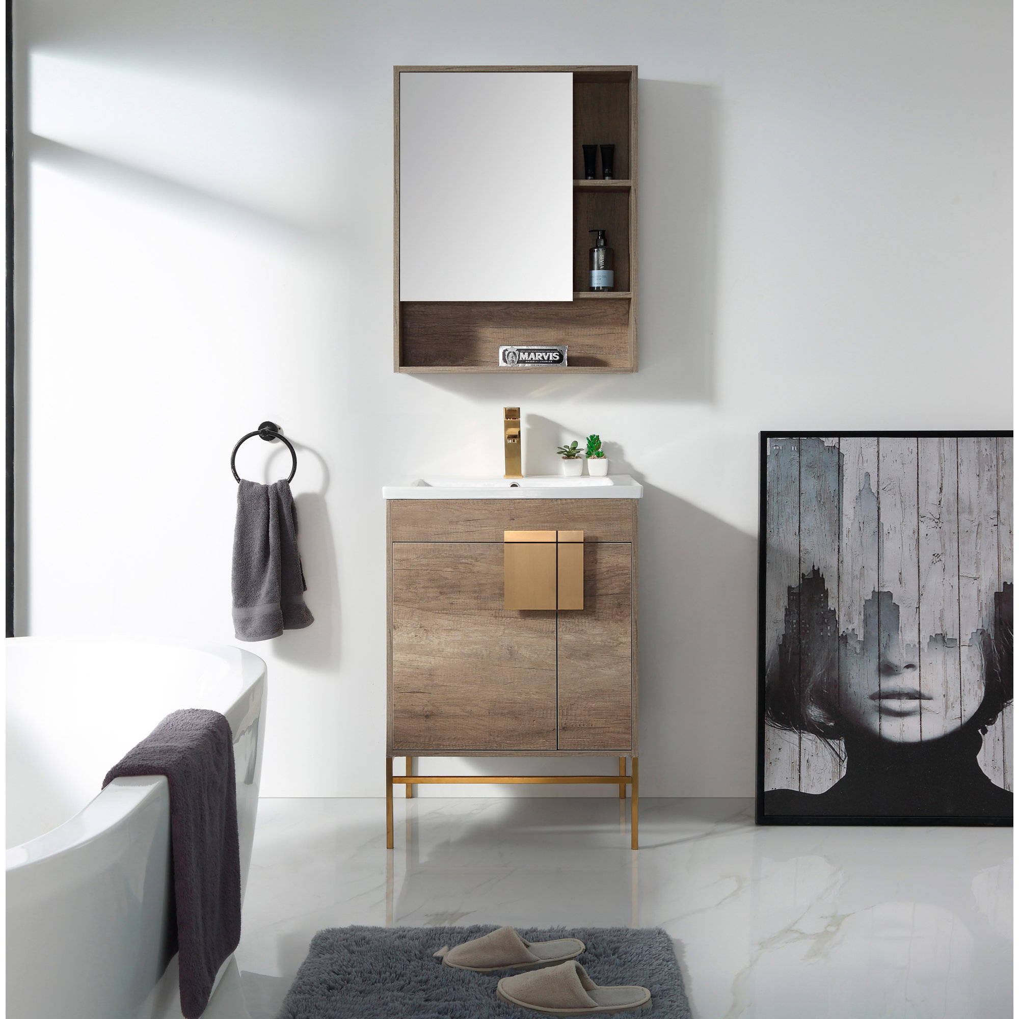 Maisie 24'' Single Bathroom Vanity, Satin Brass, Gray