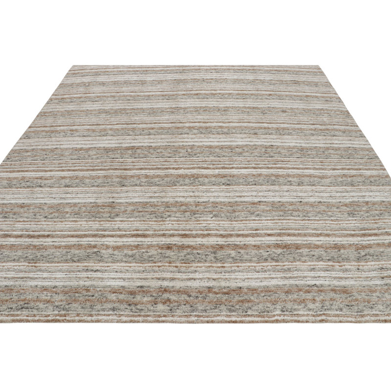 Rug & Kilim’S Textural Rug With Beige-Brown And Gray Stripes “Light On Loom”