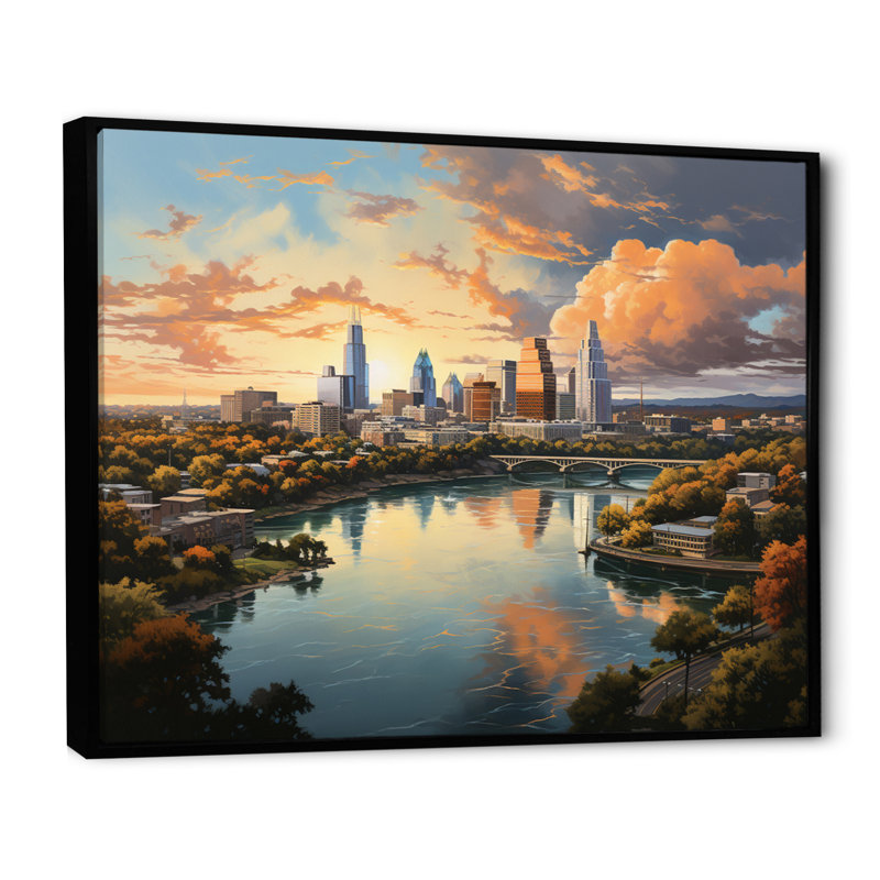 «Austin Dynamic Cityscape IV - Austin», art mural encadré, H 30 po x l 40 po x P 1,5 po, Cadre flottant noir