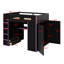 Lit mezzanine en bois avec bureau, armoire, nombreux rangements et éclairage RVB-1362569426