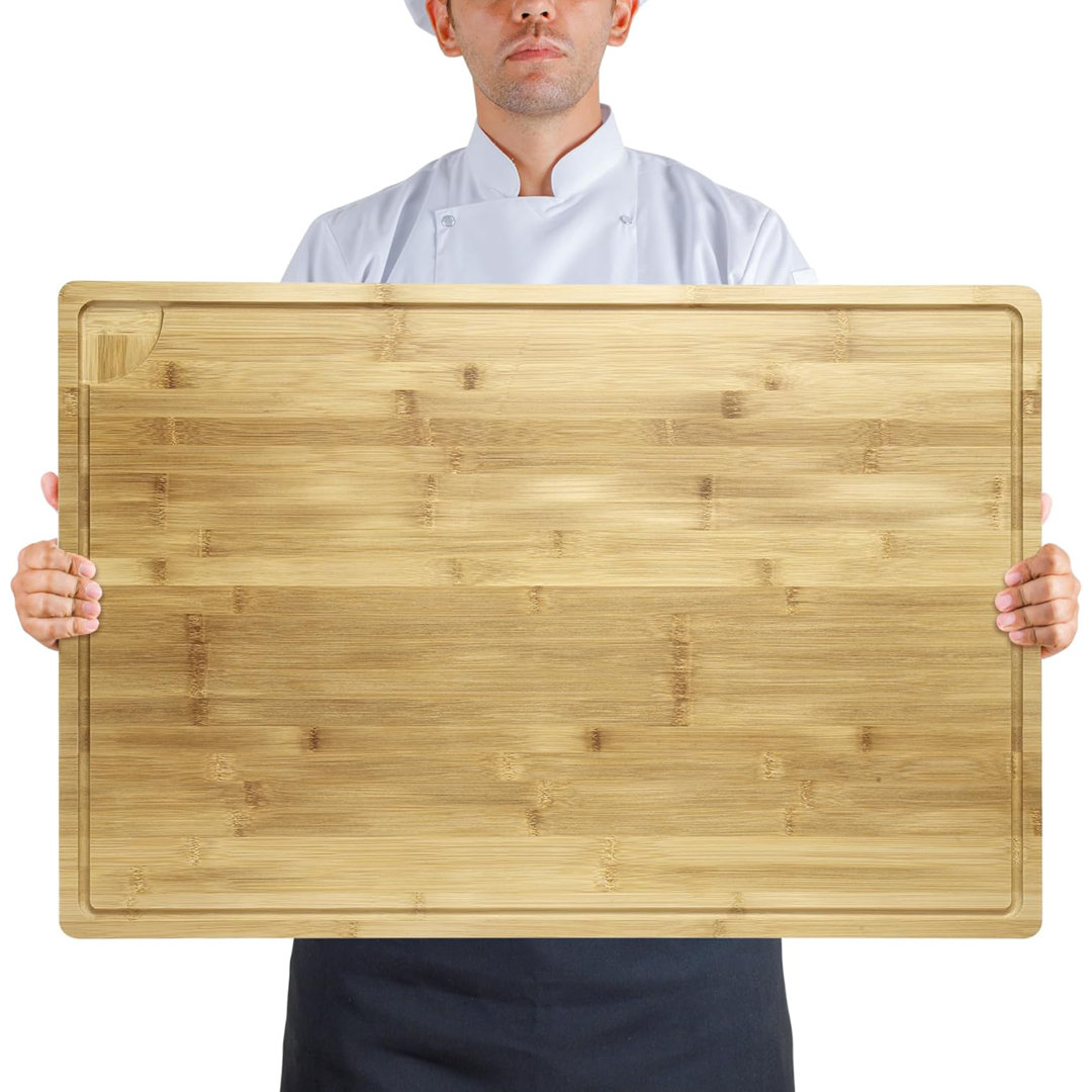 Bamboo Chopping Board, 76x51x2cm Large Wooden Cutting Board with Juice Grooves & Handle, Over The Sink Chopping Block Double-Sided Use for Meats Veget
