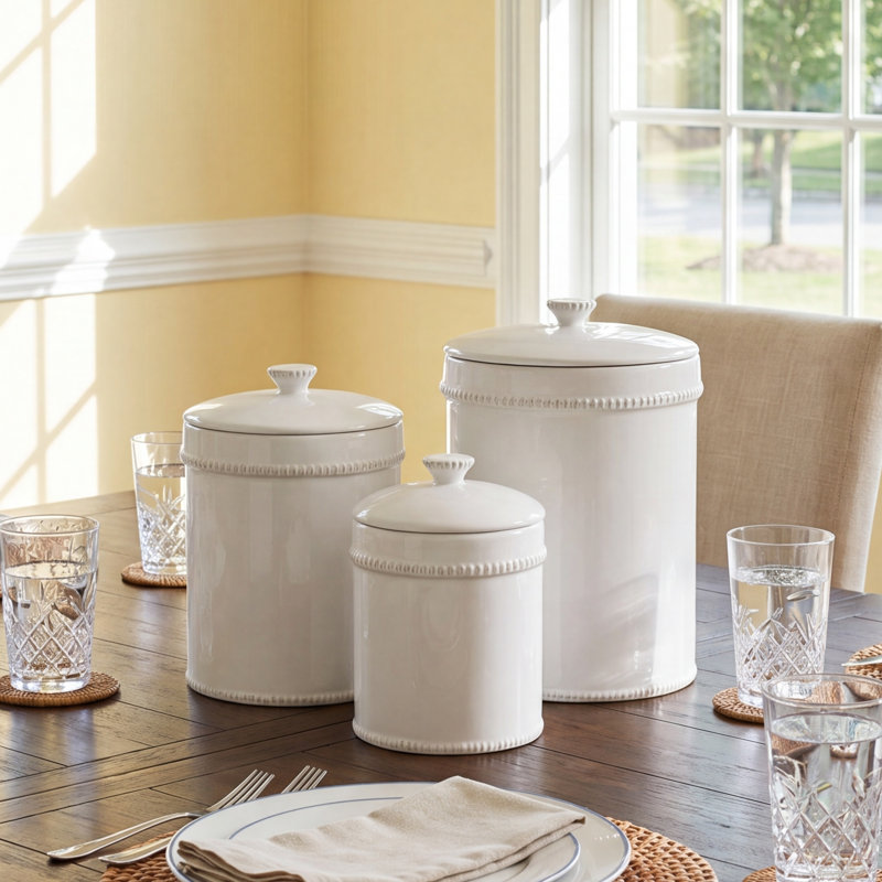 Hutsonville Ceramic / Porcelain Kitchen Canister Set Jar Canister - Set of 3