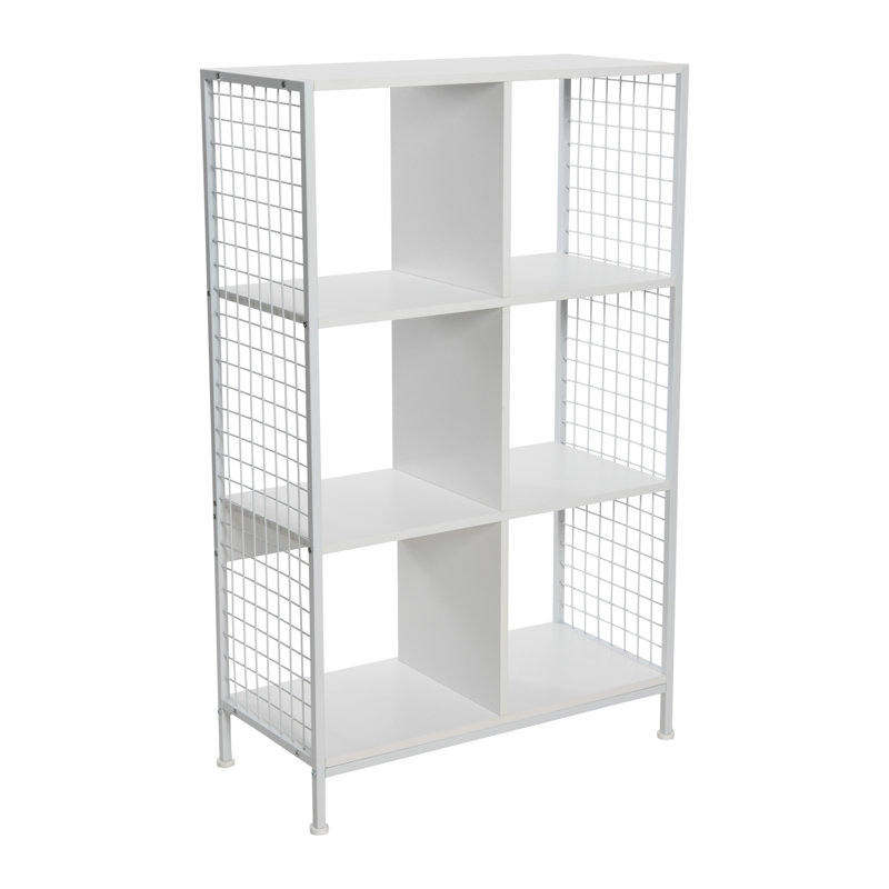 Scandinavian White Iron & Wood 6-Cube Bookshelf, White