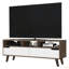 Meuble télé pour téléviseur de 52 po, trois tablettes ouvertes, deux tiroirs flexibles, noyer foncé / blanc-279714357