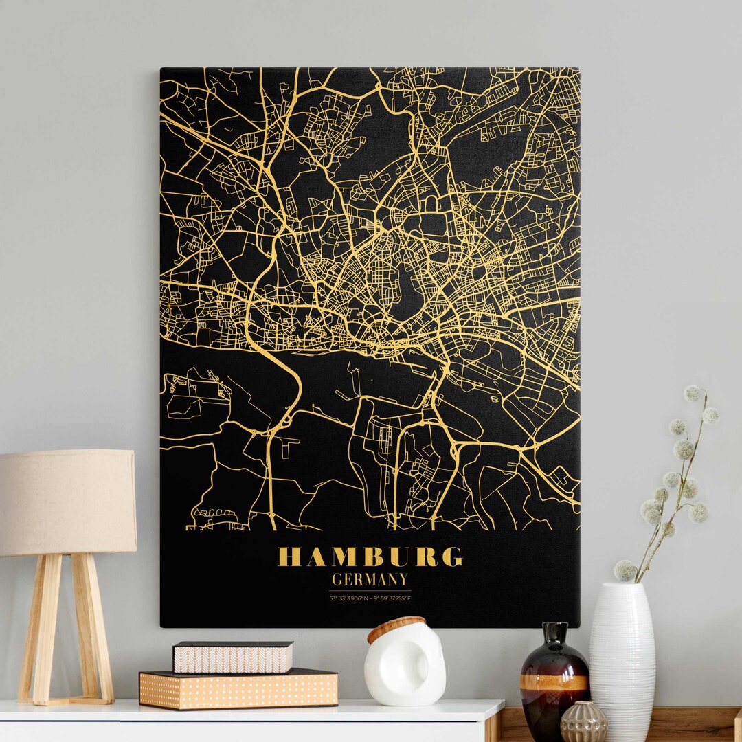 Leinwandbild Stadtplan Hamburg - Klassik