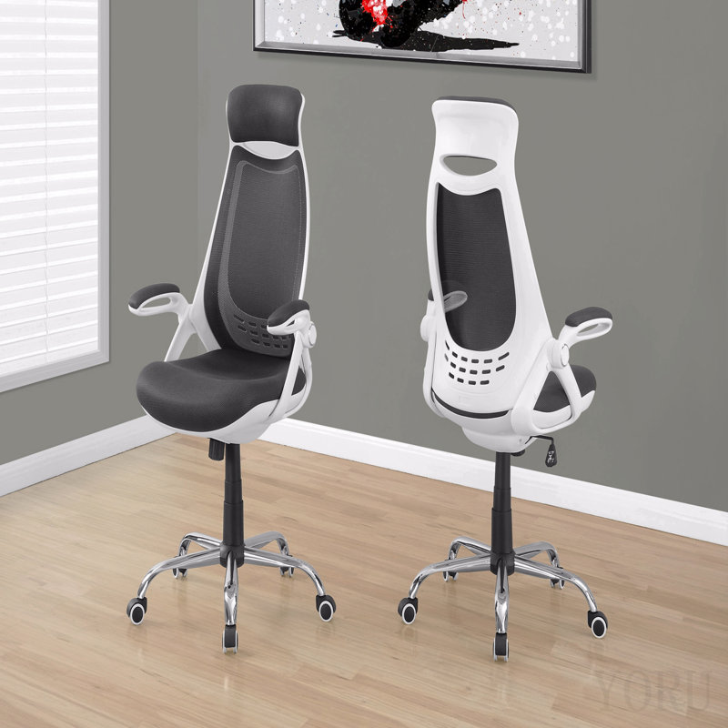 Office Chair, Adjustable Height, Swivel, Ergonomic, Armrests, Computer Desk, Work, Grey Mesh, Chrome Metal, Contemporary, Modern