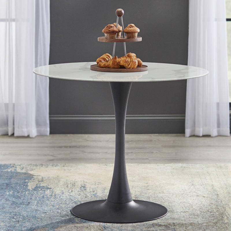 Cambon Round Metal Base Dining Table, Gray/Black