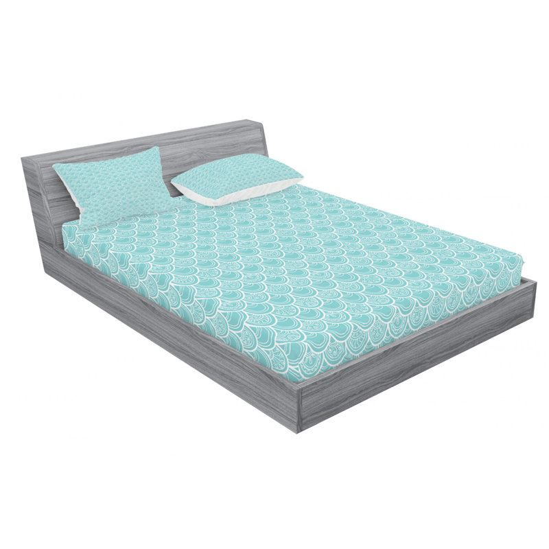 Microfiber Floral Fitted Sheet, Full Sheet Set + Fitted Sheet + 2 Pillowcases, Ikat