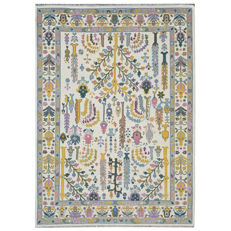 Flora Hand Knotted Wool Floral Area Rug, Rectangle 10' x 14'
