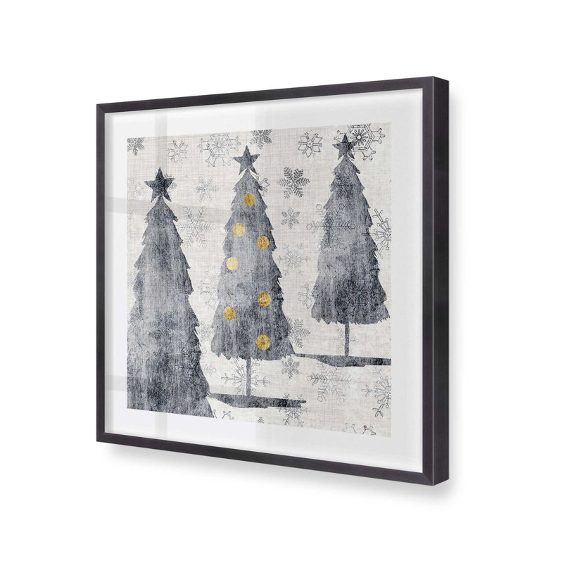 Impression festive des arbres argentés, H 13,75 po x l 13,75 po, Cadre simple en zinc patiné, bois massif