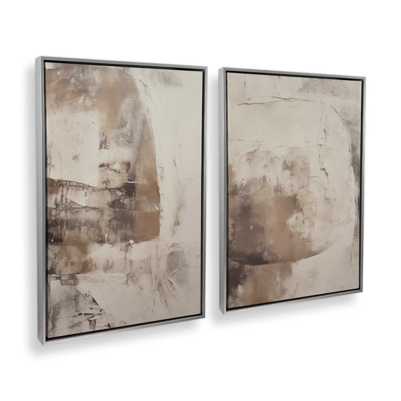 Ensemble de 2 impressions sur toile Mocha Musings, Cadre flottant en chrome poli, H 12,75 po x l 17,5 po x P 1,75 po
