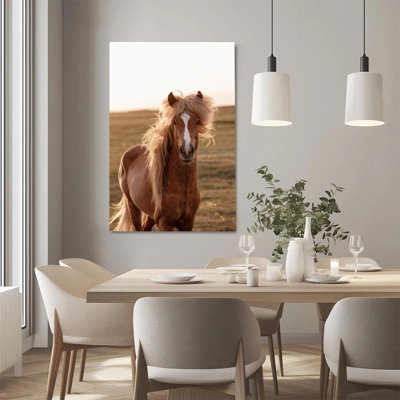 1 étalon impression sur toile encadrée, crinière dorée, art mural naturel réaliste