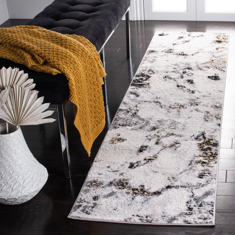 Tapis gris / or / noir Battaglia, Tapis de couloir 2 pi x 10 pi