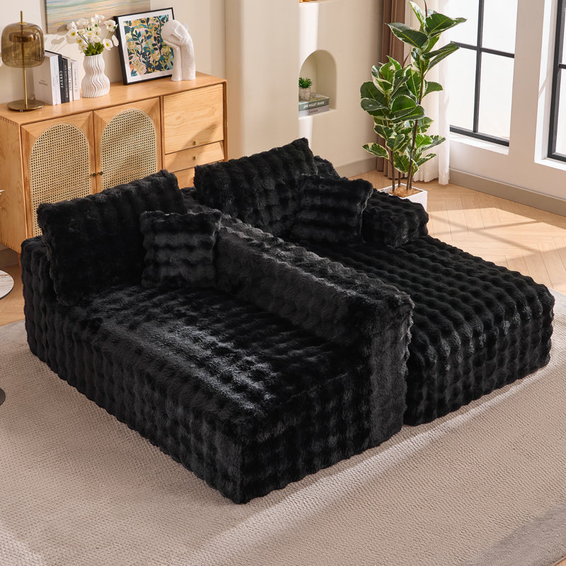 Canapé modulaire configurable à compression de l 106 po avec méridienne en L Boneless, Face à la droite, Noir