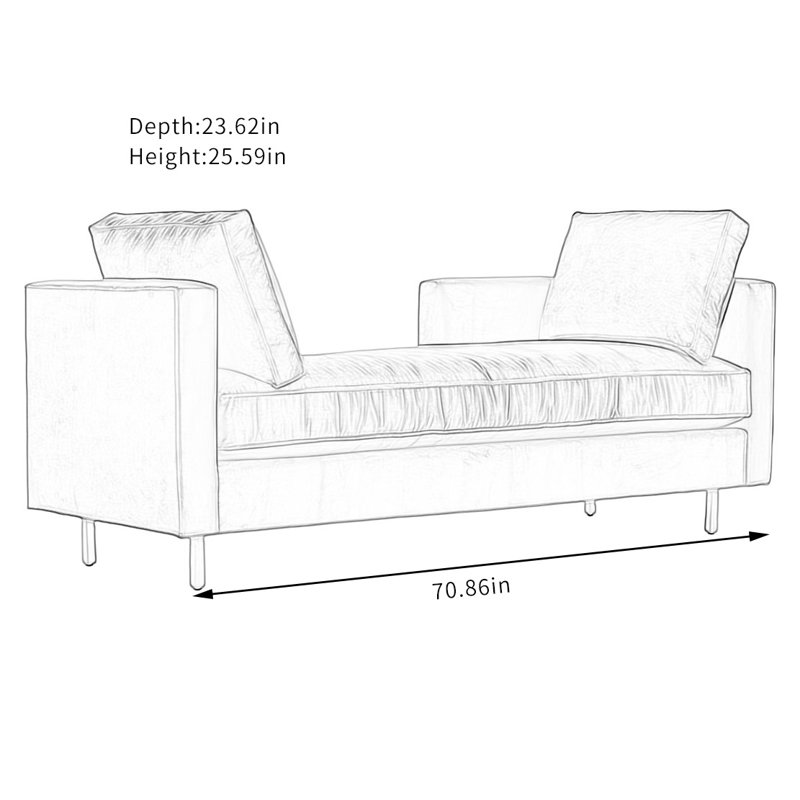 Velvet Upholstered Bench, Light Blue, 25.59" H x 70.86" W x 23.62" D