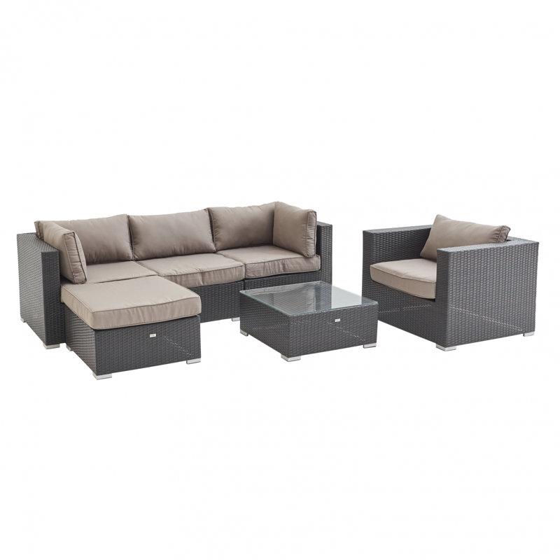 Hicham 5-Seater Rattan Garden Sofa Set, Chocolate/Brown