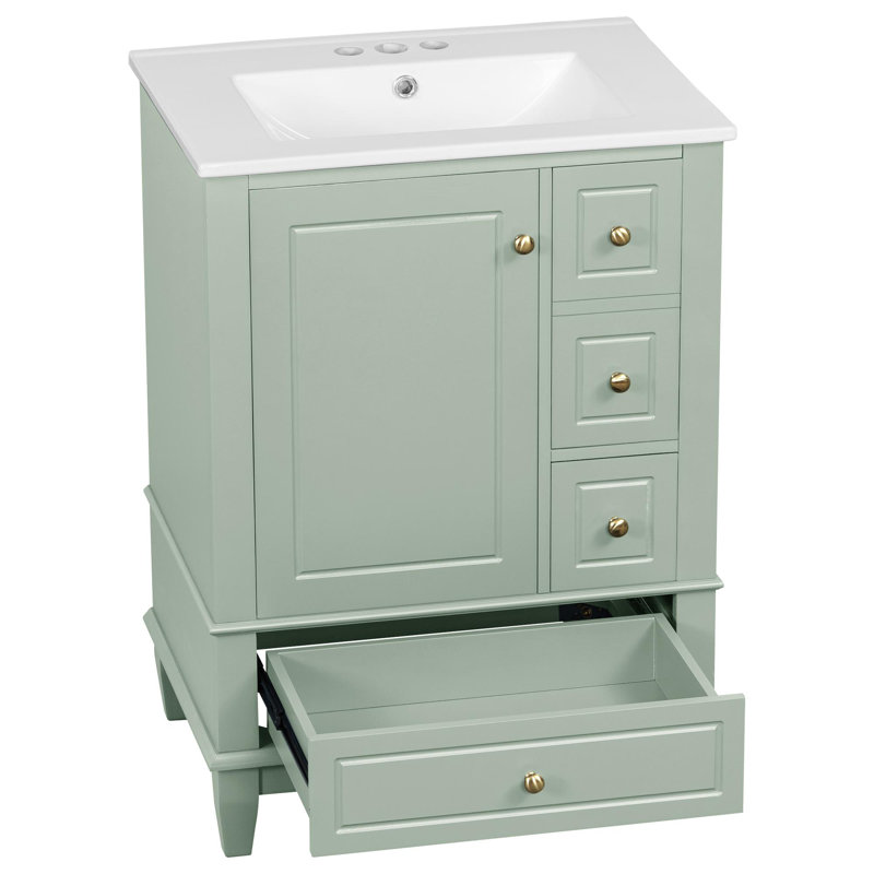 Meuble-lavabo 24 po avec lavabo et rangement polyvalent, Vert clair