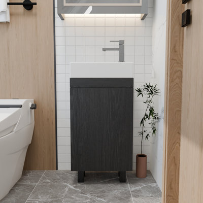 Ensemble de meuble-lavabo pour salle de bain 16 po, lavabo autoportant moderne en céramique avec portes à fermeture en douceur, rangement pour petits espaces