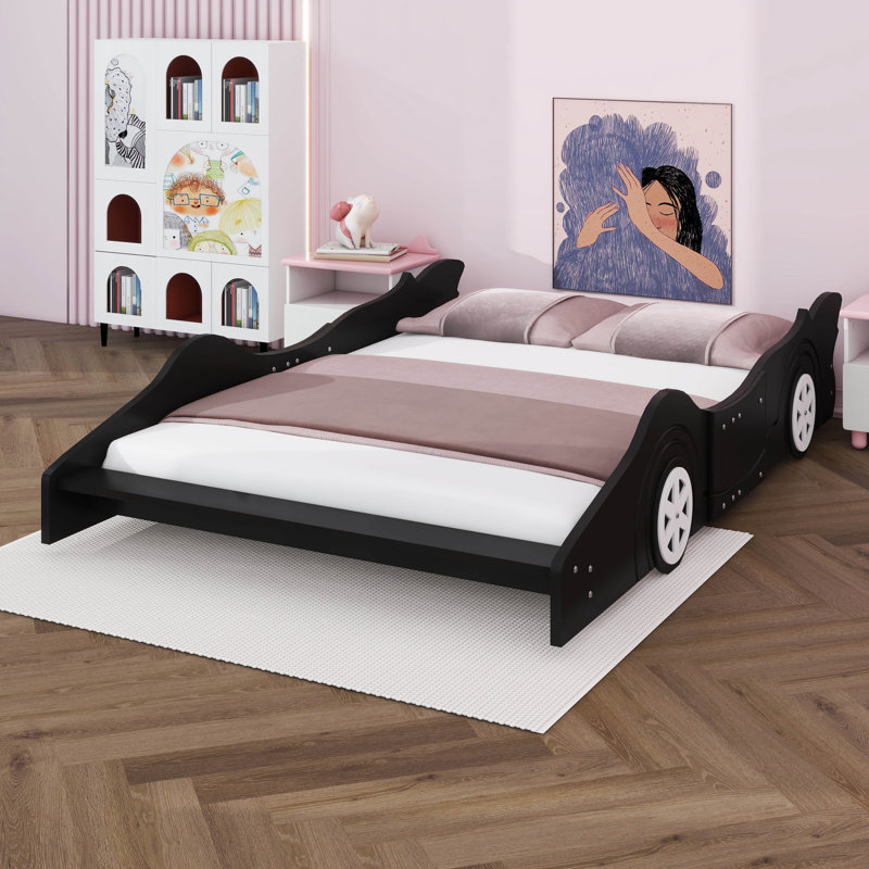 Car-Shaped Platform Bed With Wheels, Black, Full