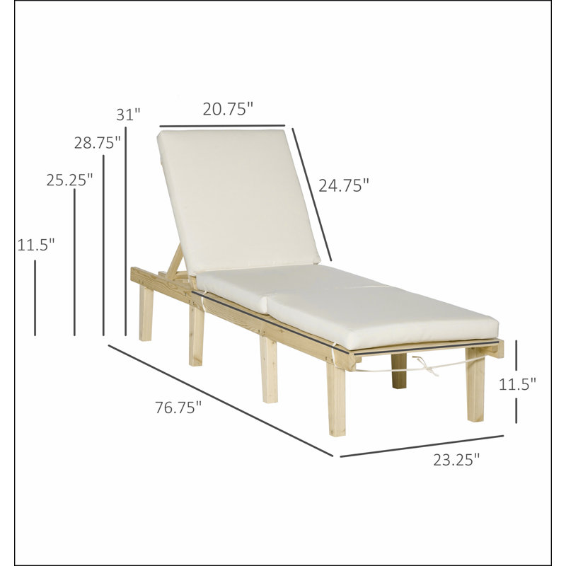Outsunny Chaise Lounge Chair for Outdoor, Patio Recliner with 4-Position Adjustable Backrest and Cushion for Deck, Beach, Lawn and Sunbathing