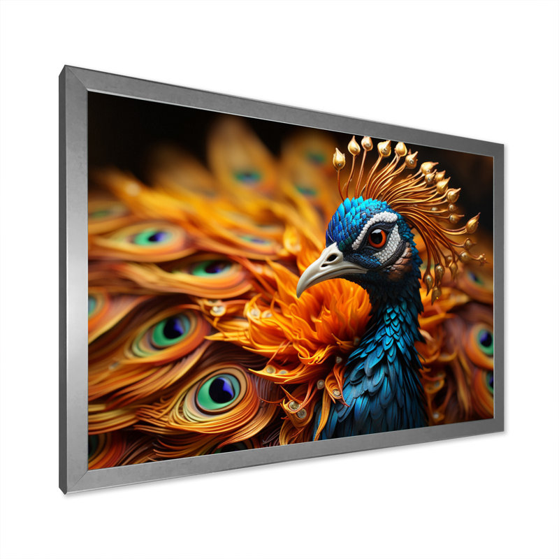Gros plan sur un paon - animaux, impressions sur toile, H 16 po x l 32 po x P 1 po, Cadre photo argenté