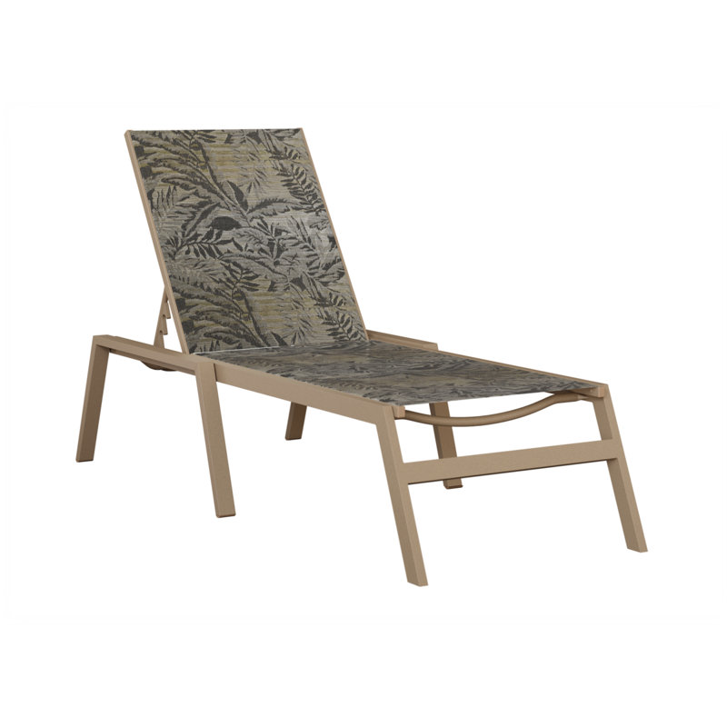 Vida Outdoor Aluminum Chaise Armless Lounge With Sling Fabric, Oak Wood Vein