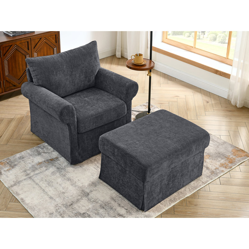Fauteuil d'appoint rembourré très large avec repose-pieds rectangulaire, Gris