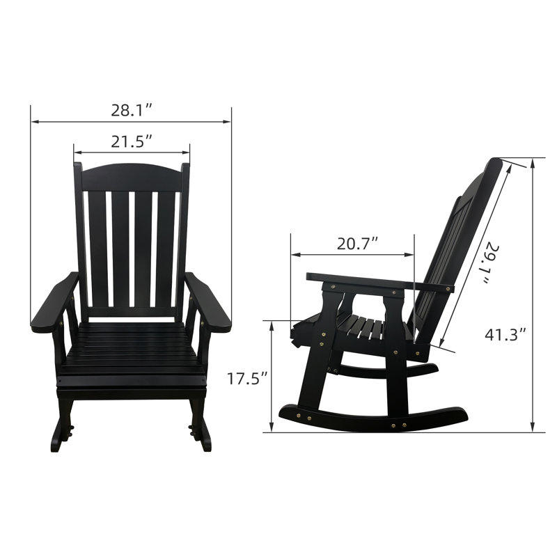 Chaise berçante en bois avec inclinaison confortable du dossier, dossier haut et siège profilé profond, Noir