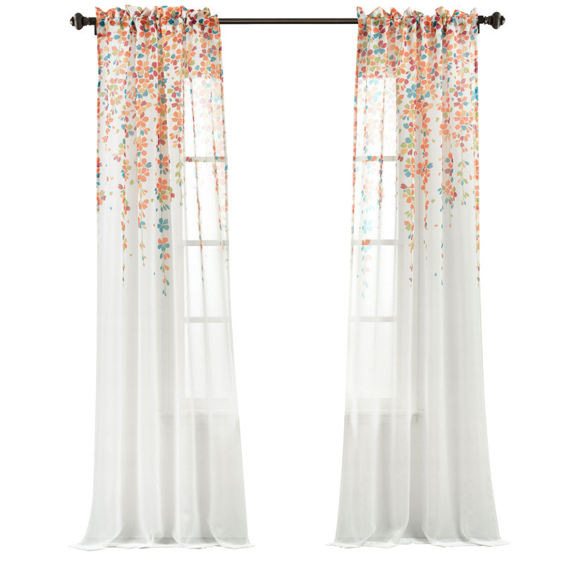 Sheer Curtain Pair, Turquoise/Tangerine
