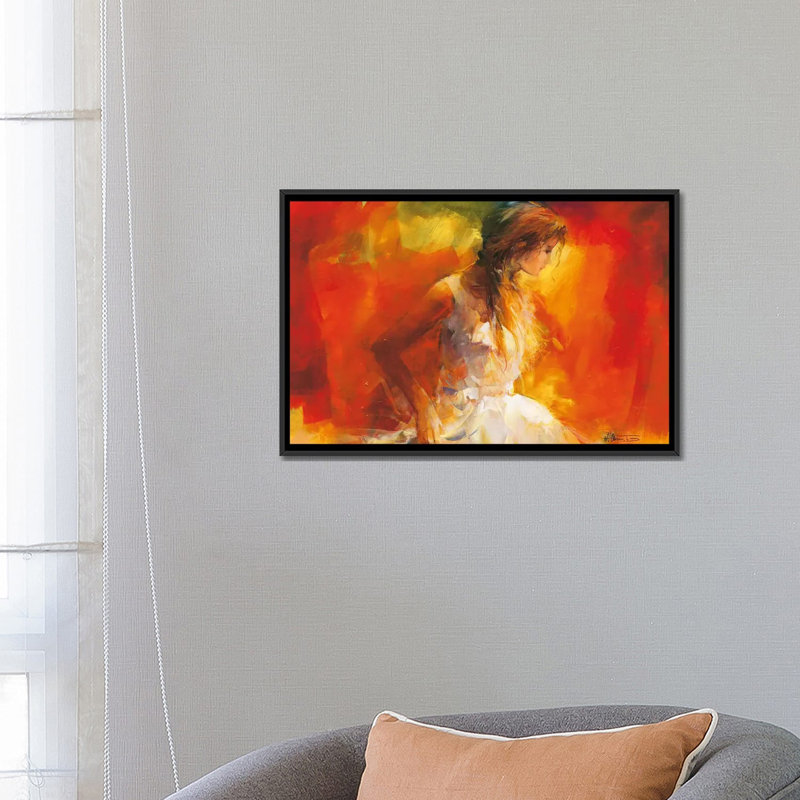« young fille i », impression sur toile, H 18 po x l 26 po x P 1,5 po, Toile encadrée noire, Pas de tapis