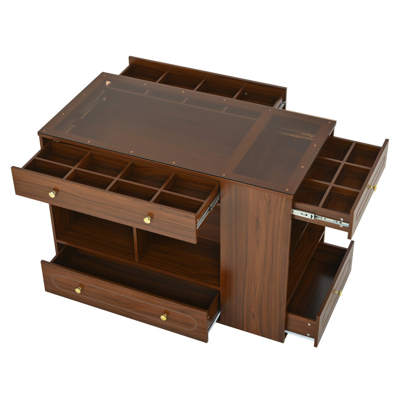 Îlot de garde-robe avec 6 tiroirs, îlot de garde-robe pour armoire avec plateau en verre et tablettes ouvertes, îlot de rangement pour bijoux avec compartiments, îlot de rangement