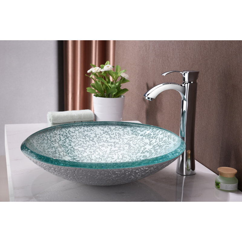 ANZZI Arc 18.1'' Clear Tempered Glass Circular Bathroom Sink