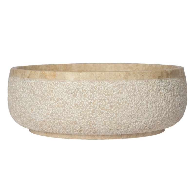 Eden Beige Marble 17'' Round Vessel Sink with Hammered Exterior