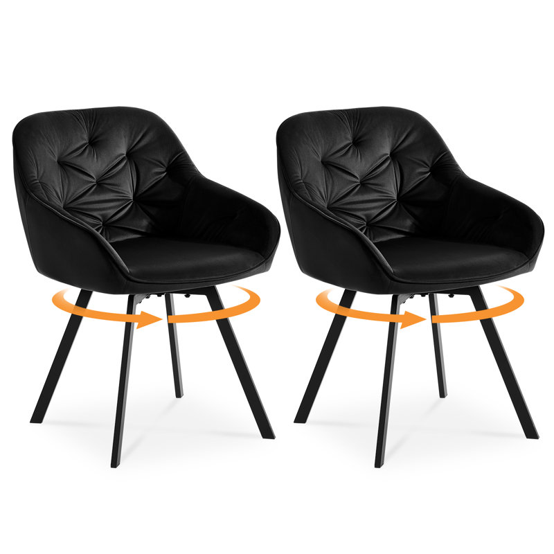 48cm H Tufted Velvet Upholstered Metal Armchair, Black