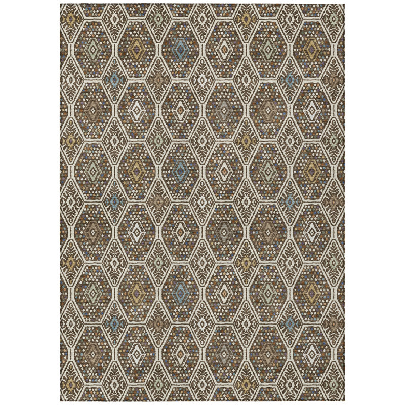 Machine Washable Indoor/Outdoor Chantille ACN2471 Global Rug, 8' x 10', Beige