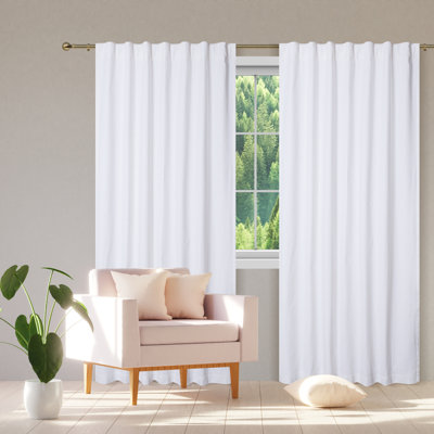 White Cotton Double Layer Curtains (108" x 50") - Light Filtering