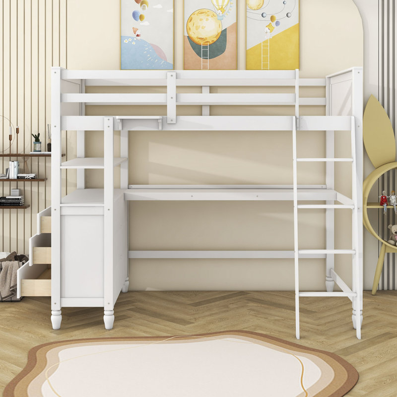Gianbattista Kids Twin Loft Bed with Drawers, White
